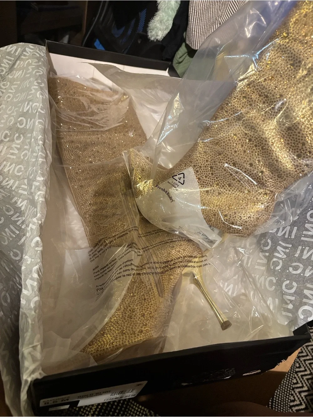 INC International Concepts Gold Sparkle Over-the-Knee Stiletto Boots